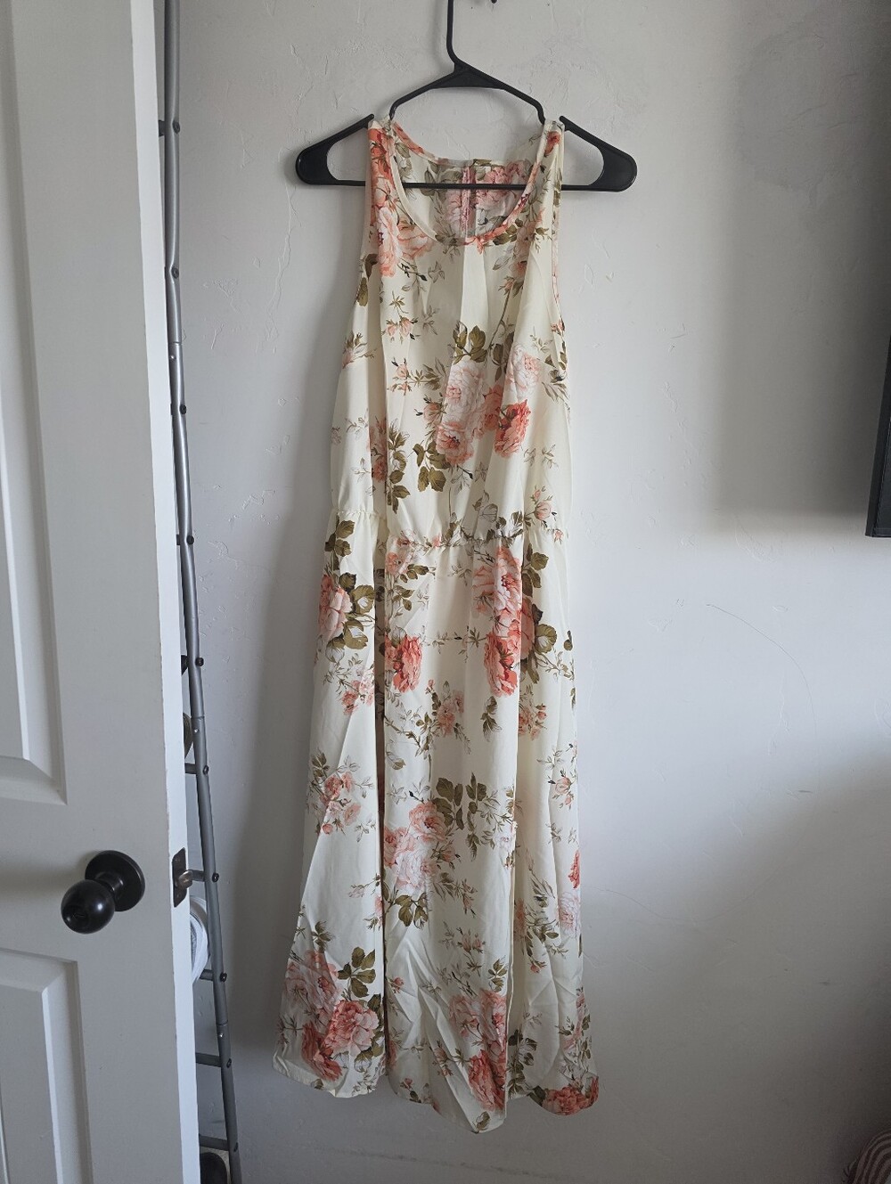 SHEIN Cream Maxi Dress with Pink Rose Print